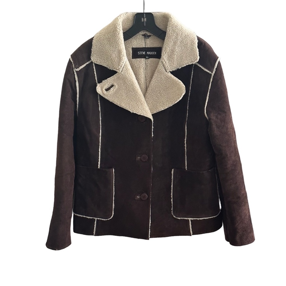 Steve Madden Sherpa Lined Leather Coat! (XL)